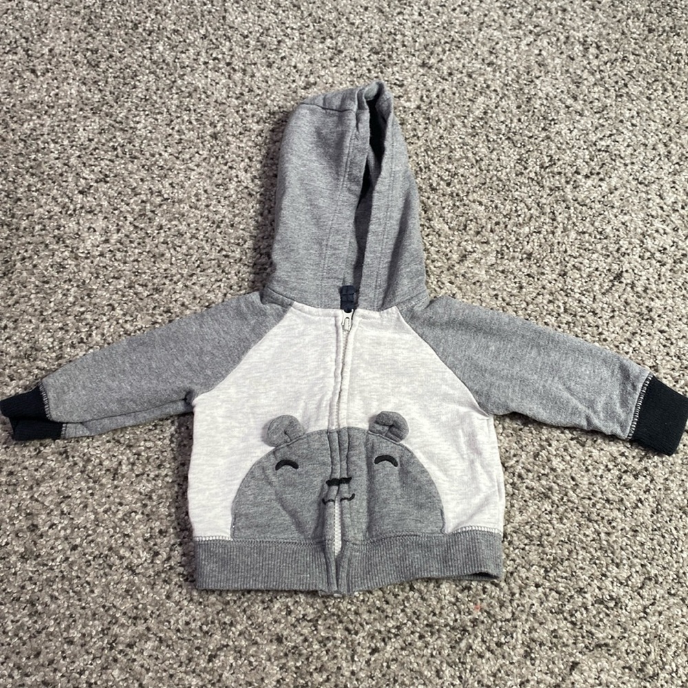 Carters 0-3M gray bear zip up hoodie sweatshirt